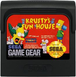 Cartridge artwork for Krusty's Fun House on the Sega Game Gear.