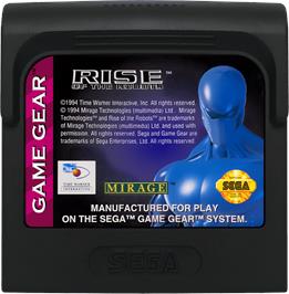 Cartridge artwork for Rise Of The Robots on the Sega Game Gear.