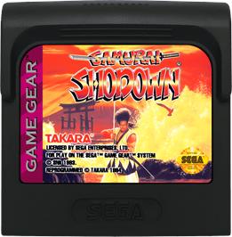 Cartridge artwork for Samurai Shodown on the Sega Game Gear.