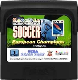 Cartridge artwork for Sensible Soccer - European Champions on the Sega Game Gear.
