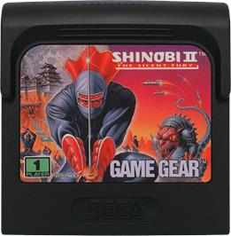 Cartridge artwork for Shinobi II: The Silent Fury on the Sega Game Gear.