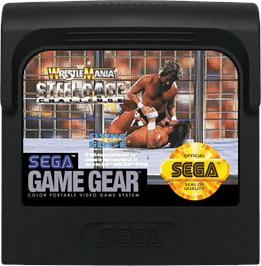 Cartridge artwork for WWF Wrestlemania: Steel Cage Challenge on the Sega Game Gear.
