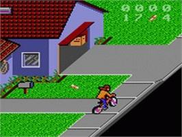 In game image of Paperboy 2 on the Sega Game Gear.
