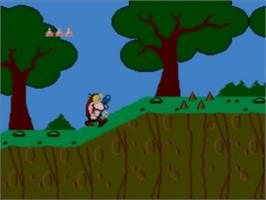 In game image of Quest for the Shaven Yak starring Ren Hoëk & Stimpy on the Sega Game Gear.