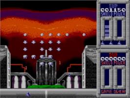 In game image of Super Space Invaders on the Sega Game Gear.
