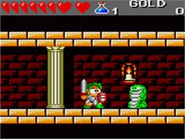 In game image of Wonder Boy III: The Dragon's Trap on the Sega Game Gear.