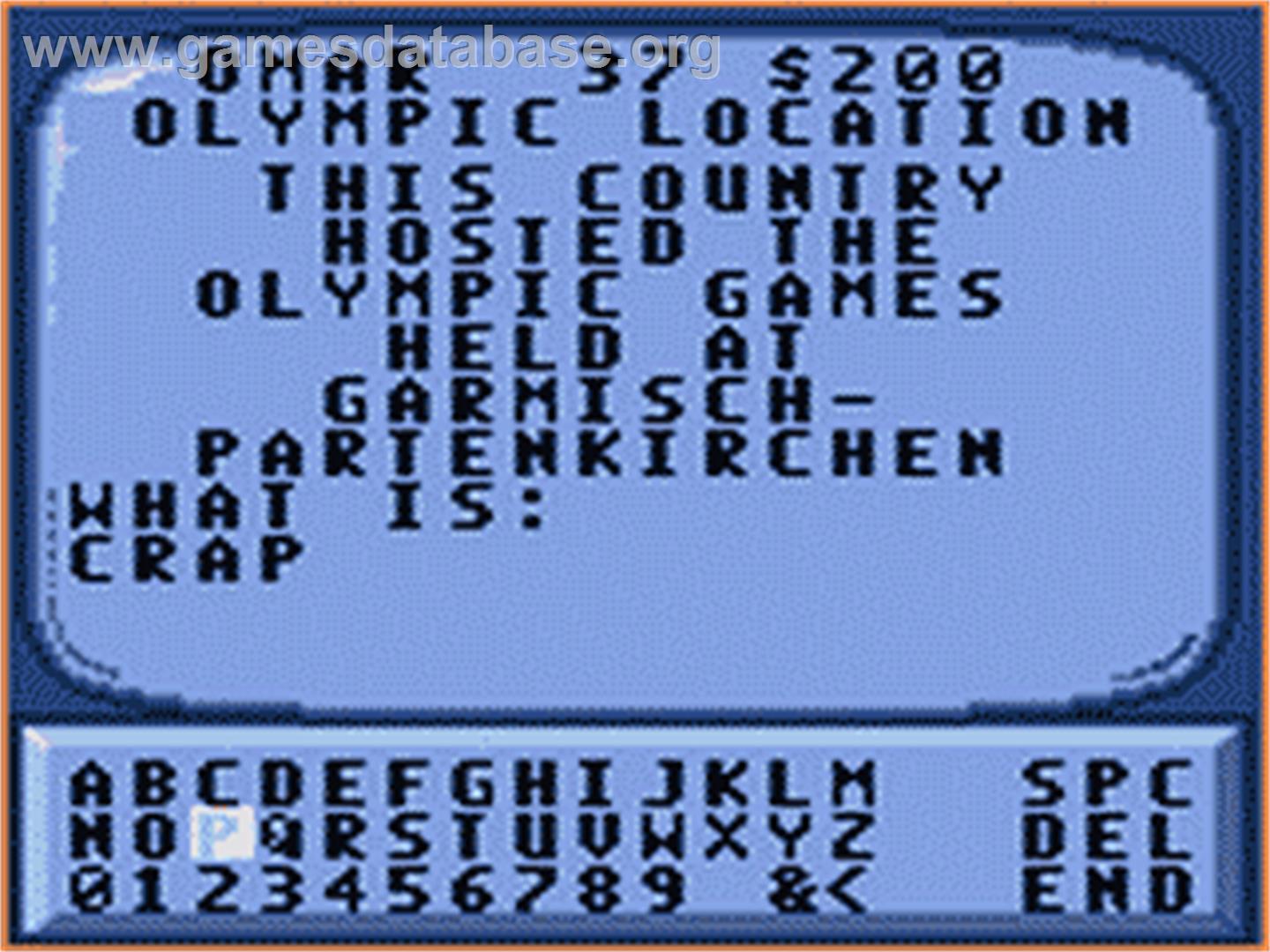 Jeopardy! Sports Edition - Sega Game Gear - Artwork - In Game