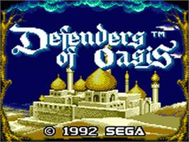Title screen of Defenders of Oasis on the Sega Game Gear.
