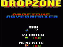 Title screen of Dropzone on the Sega Game Gear.