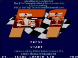 Title screen of F1 on the Sega Game Gear.