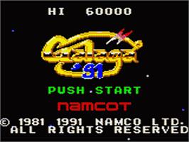 Title screen of Galaga '91 on the Sega Game Gear.