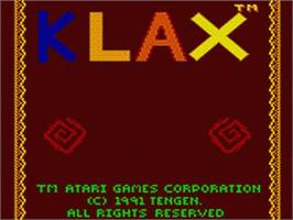 Title screen of Klax on the Sega Game Gear.