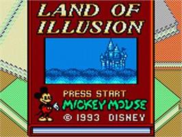 Title screen of Land Of Illusion Starring Mickey Mouse on the Sega Game Gear.