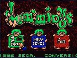 Title screen of Lemmings on the Sega Game Gear.