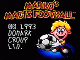 Title screen of Marko's Magic Football on the Sega Game Gear.