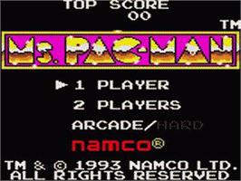 Title screen of Ms. Pac-man on the Sega Game Gear.