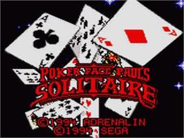 Title screen of Poker Faced Paul's Solitaire on the Sega Game Gear.