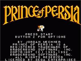 Title screen of Prince Of Persia on the Sega Game Gear.