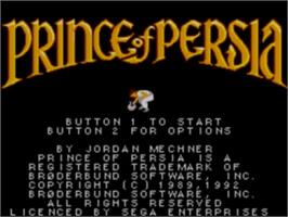 Title screen of Prince of Persia on the Sega Game Gear.