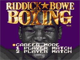 Title screen of Riddick Bowe Boxing on the Sega Game Gear.