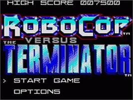 Title screen of Robocop Versus The Terminator on the Sega Game Gear.