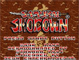 Title screen of Samurai Shodown / Samurai Spirits on the Sega Game Gear.