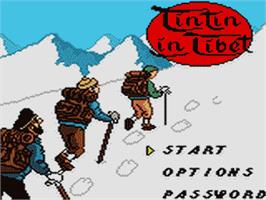 Title screen of Tintin in Tibet on the Sega Game Gear.