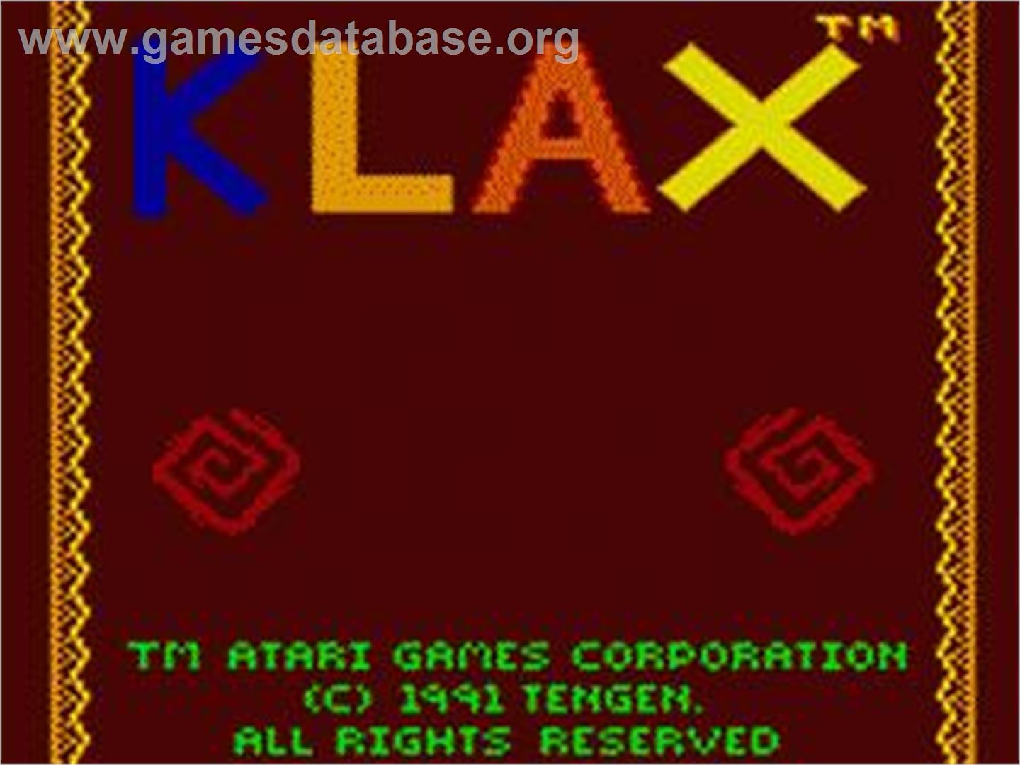 Klax - Sega Game Gear - Artwork - Title Screen