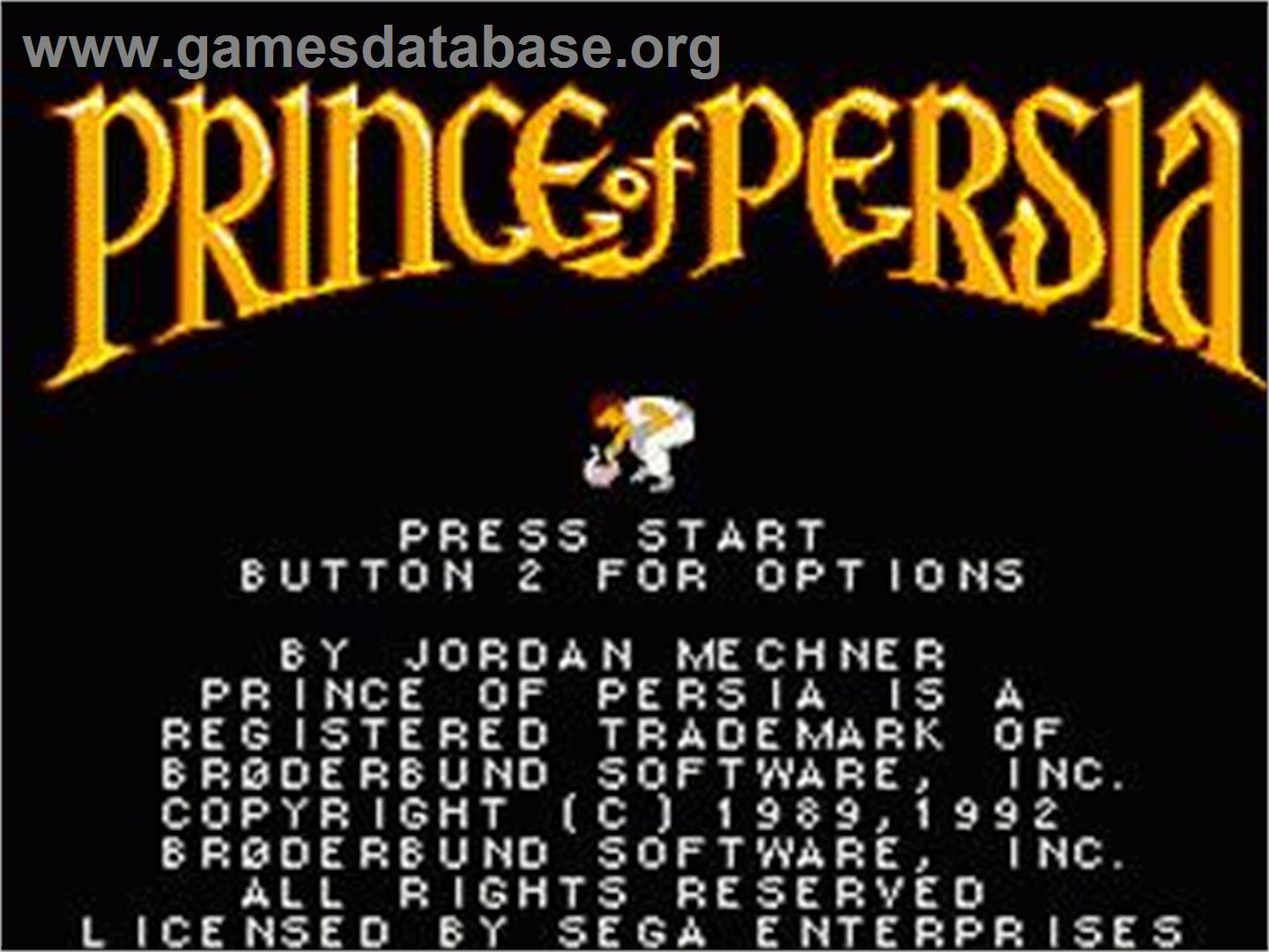 Prince Of Persia - Sega Game Gear - Artwork - Title Screen