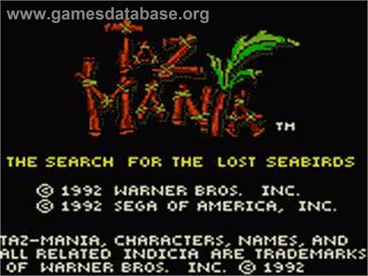 Taz-mania - Sega Game Gear - Artwork - Title Screen