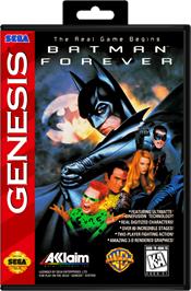 Box cover for Batman Forever on the Sega Genesis.