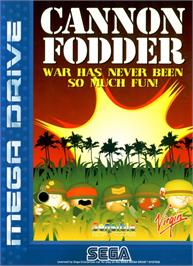 Box cover for Cannon Fodder on the Sega Genesis.