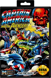 Box cover for Captain America and The Avengers on the Sega Genesis.
