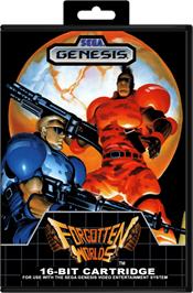 Box cover for Forgotten Worlds on the Sega Genesis.