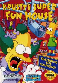 Box cover for Krusty's Super Fun House on the Sega Genesis.