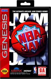 Box cover for NBA Jam on the Sega Genesis.