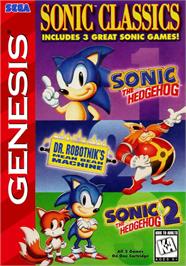 Box cover for Sonic Compilation on the Sega Genesis.
