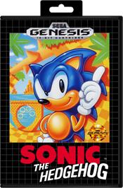 Box cover for Sonic The Hedgehog on the Sega Genesis.