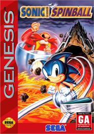 Box cover for Sonic The Hedgehog Spinball on the Sega Genesis.