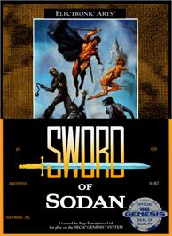 Box cover for Sword of Sodan on the Sega Genesis.