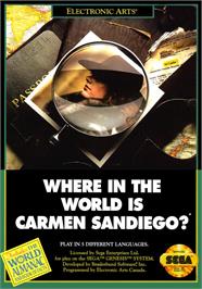 Box cover for Where in the World is Carmen Sandiego? on the Sega Genesis.