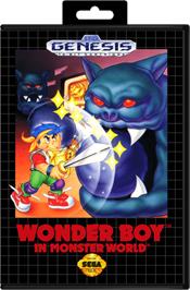 Box cover for Wonder Boy in Monster World on the Sega Genesis.