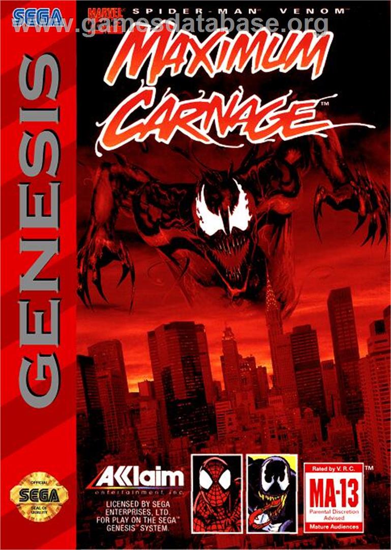 Spider-man And Venom - Maximum Carnage - Sega Genesis - Artwork - Box