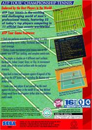 Box back cover for ATP Tour Championship Tennis on the Sega Genesis.