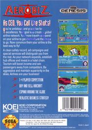 Box back cover for Aerobiz on the Sega Genesis.