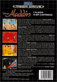 Box back cover for Aladdin on the Sega Genesis.