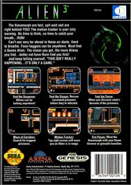 Box back cover for Alien³ on the Sega Genesis.