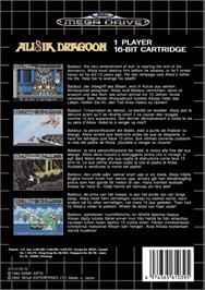 Box back cover for Alisia Dragoon on the Sega Genesis.