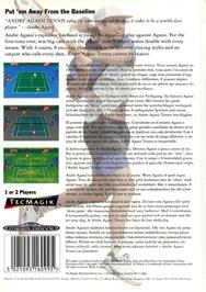 Box back cover for Andre Agassi Tennis on the Sega Genesis.