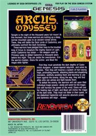 Box back cover for Arcus Odyssey on the Sega Genesis.
